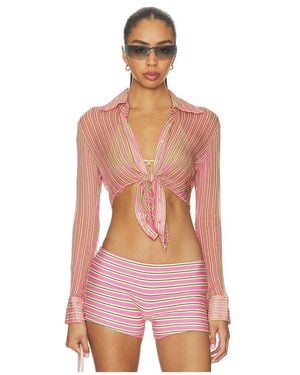 Indah Rhode Printed Long Sleeve Button Up Fitted Shirt - Pink