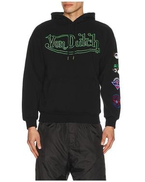 Von Dutch Logo Sleeve Patches Hoodie - Black