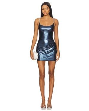 Area Crystal Strap Metallic Mini Dress - Blue