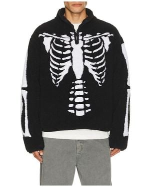 Market Skeletal Quarter Zip Sherpa Pullover - Black