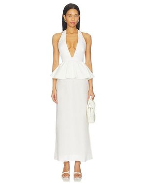 Adriana Degreas Solid Deep-V Peplum Maxi Dress - White