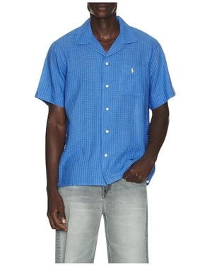 Polo Ralph Lauren Short Sleeve Seersucker Linen Andy Camp Shirt - Blue
