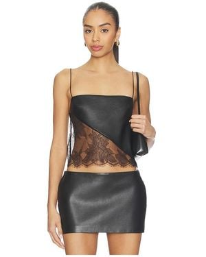 Alex Perry Camisole Leather Lace Top - Black