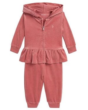 Polo Ralph Lauren Baby Two Piece Set Long Sleeve Cotton Velour Full Zip Sweatshirt With Jogger - Red