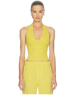 ÉTERNE Butter Rib Cropped Halter Top - Yellow