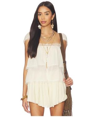 SWF Lace Trim Babydoll Top - White