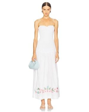 SWF Shirred Embroidered Drop Hem Maxi Dress - White