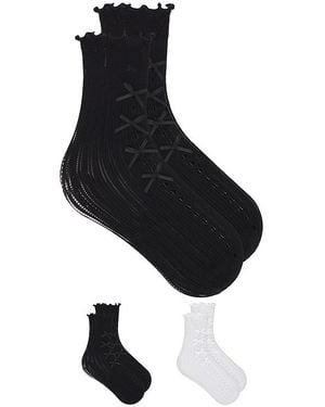 Stems Lolita Lace Bow Crew Socks Pack Of 2 - Black