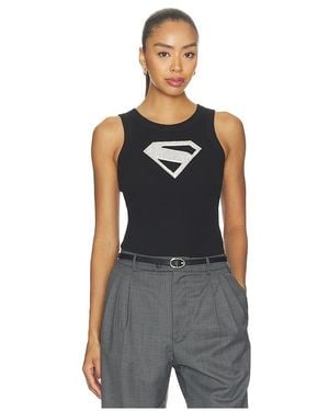 David Koma Supergirl Crystal Logo Embroidered Tank Top - Black