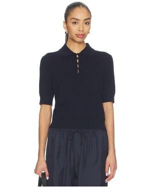 White + Warren Cashmere Button Polo - Blue