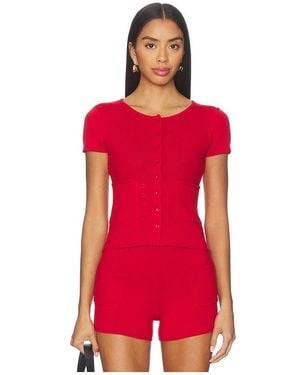 Peachy Den Marie Knit Polo Top - Red