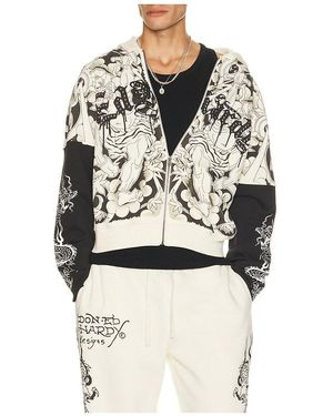 Ed Hardy Japan Lion Rhinestone Hang Hoodie - White