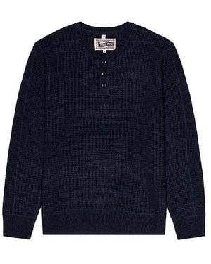 Schott Nyc Button Henley Jumper - Blue