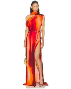 LAQUAN SMITH ROBE ASYMMETRICAL DRAPED WITH SCARF en Burnt Orange - Rouge