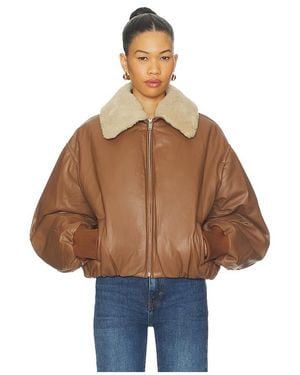 AEXAE Chaqueta Bomber De Cuero En Color Marrón Talla (También En Xs) - Azul