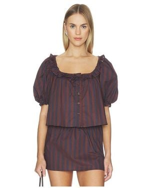 WeWoreWhat Puff Sleeve Button Up Top - Purple