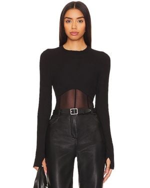 Michael Lauren Danton Rib Mesh Corset Top - Black