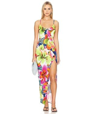 Luli Fama Tropical Illusions Fitted Side Slit Maxi Dress - White