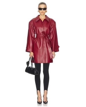 AEXAE Leather Padded Midi Coat - Red