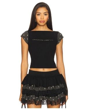 ZEMETA Boat Neck Polka Top - Black