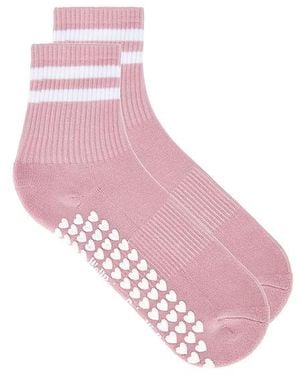 WellBeing + BeingWell Socken Striped Half Crew Grip Sock - Pink