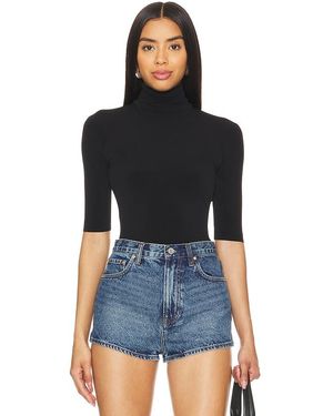 Norma Kamali Slim Fit Short Sleeve Turtleneck Top - Black