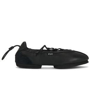 Polo Ralph Lauren Nappa Leather Ballerina Lace Up Trainer - Black