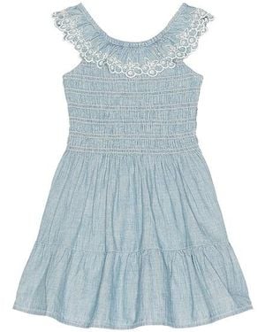 Polo Ralph Lauren Short Sleeve Chambray Woven Ruffle Dress - Blue
