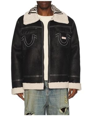 TRUE RELIGION Sherpa Faux Leather Jacket - Black