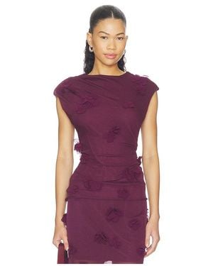 Jonathan Simkhai Tessa Short Sleeve Floral Applique Top - Purple