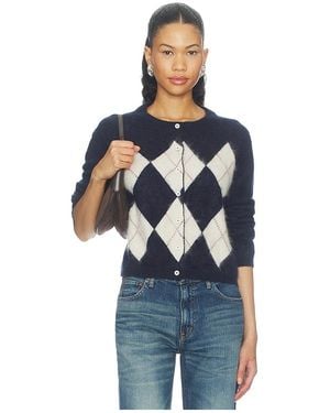Soft Goat Argyle Cardigan - Blue