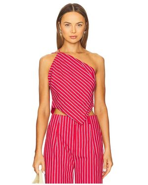 Line & Dot Claudine Asymmetrical Top - Red