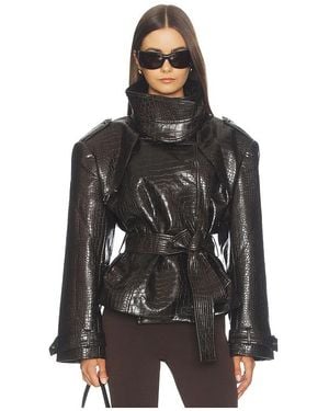 Bronx and Banco Faux Leather Croc Embossed Belted Jacket - Black
