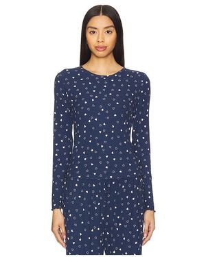 Barefoot Dreams Ultra Soft Rib Lettuce Hem Long Sleeve Shirt - Blue