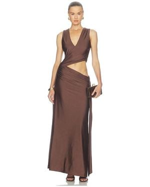 Runaway the Label Mazini Deep Plunge Maxi Dress - Brown