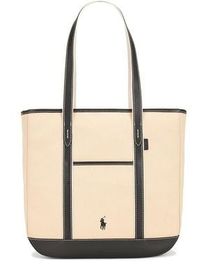 Polo Ralph Lauren Canvas Leather Tote Medium Bag - Natural