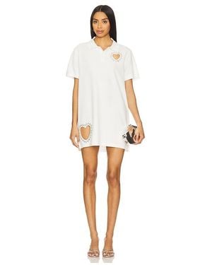 Area Crystal Heart Cutout Polo Dress - White