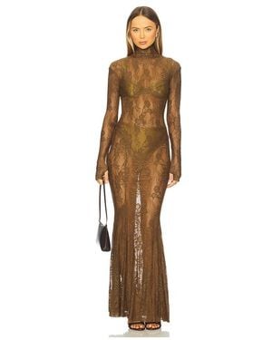 Norma Kamali X Revolve Long Sleeve Turtleneck Fishtail Gown - Natural