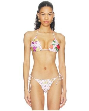 Donde Esteban Pajaritos Y Rosas Bikini Top - Natural