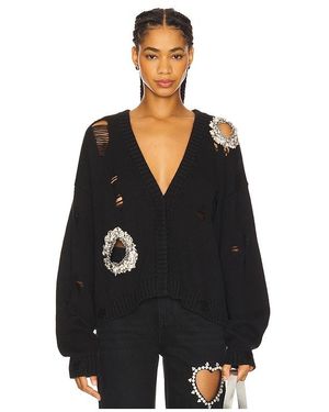 Area Distressed Crystal Cardigan - Black