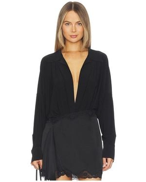 Norma Kamali Super Oversized Boyfriend Nk Shirt Bodysuit - Black