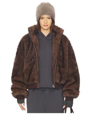 MARRKNULL Hooded Fur Coat - Brown