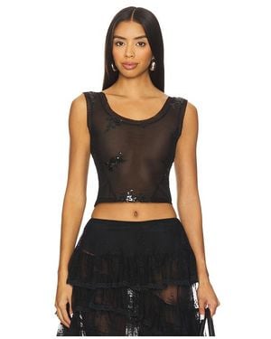 YUHAN WANG Floral Sequin Mesh Top En Color Negro Talla (También En M, S, Xl)