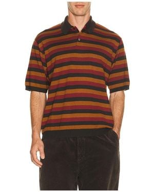 vowels Long Sleeve Knitted Stripe Polo - Orange