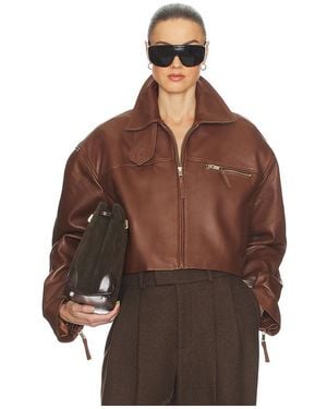 Helsa The Leather Oversized Moto Jacket - Brown