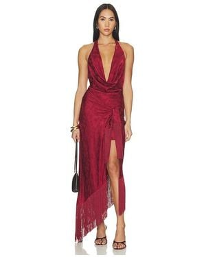 Lovers + Friends Mona Satin Fringe Midi Dress - Red