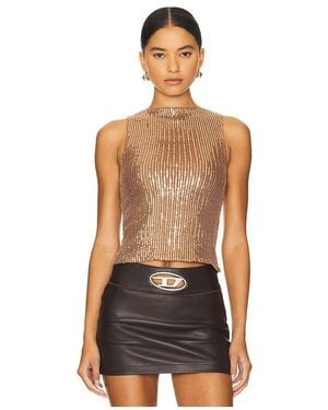 superdown Sequin Embellished Mesh Keyhole Top - Black