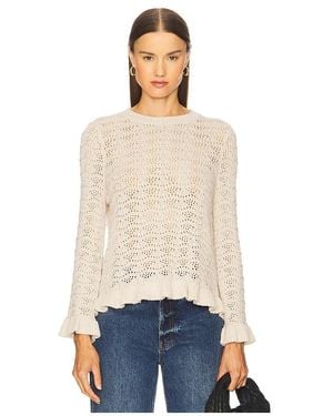 Autumn Cashmere Pointelle Ruffle Edge Crew Top - Blau