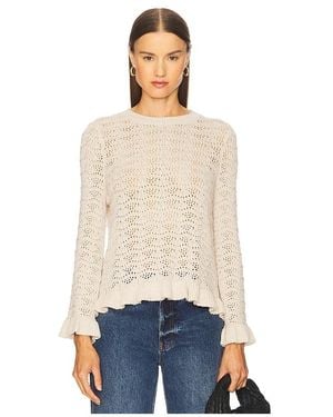 Autumn Cashmere Pointelle Ruffle Edge Crew Top - Natural