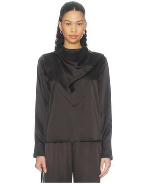 Enza Costa Silk Satin Bandana Blouse - Black
